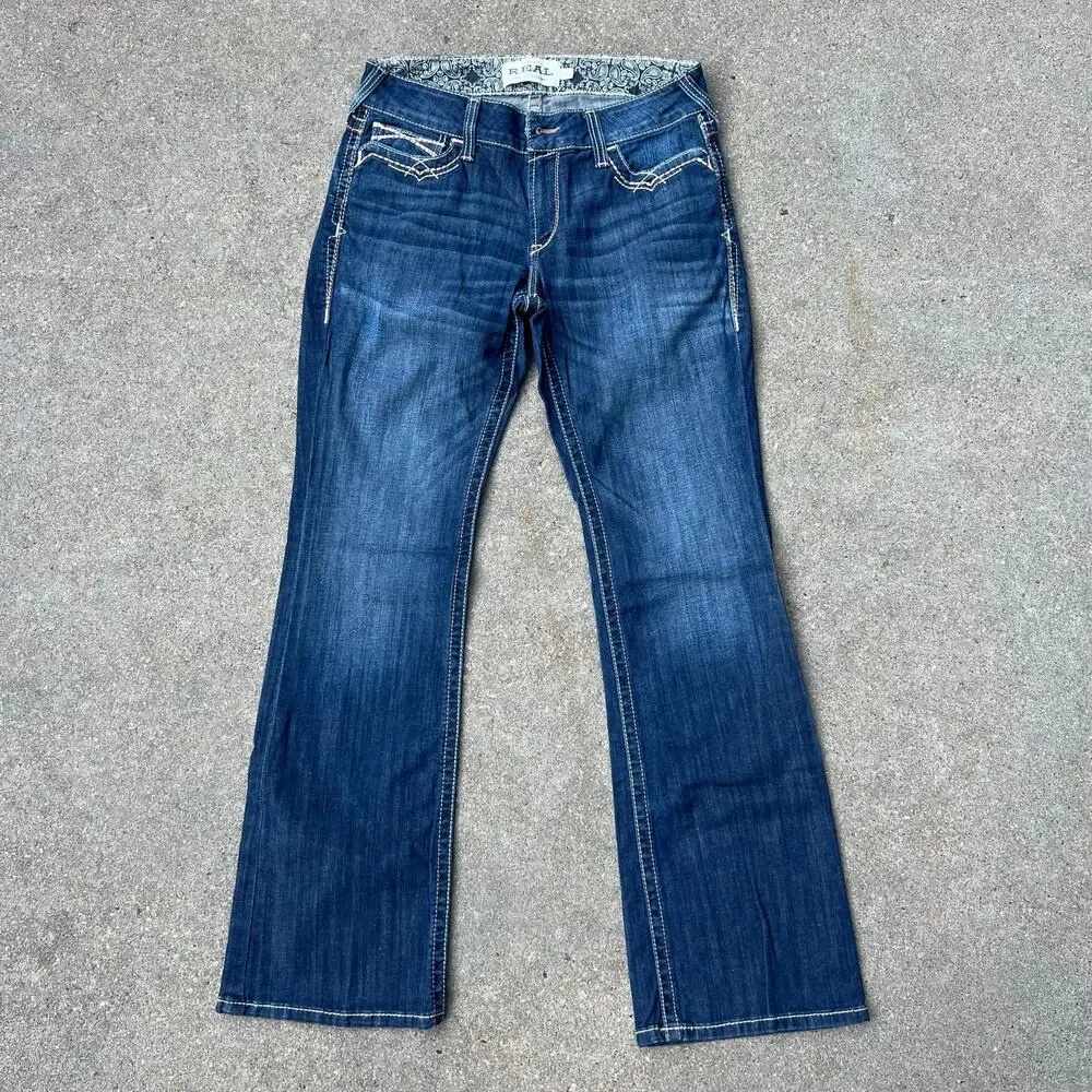 Ariat 31R REAL Mid Rise Stretch Entwined Festival Boot Cut Blue Jeans 10025286 - Picture 3 of 11